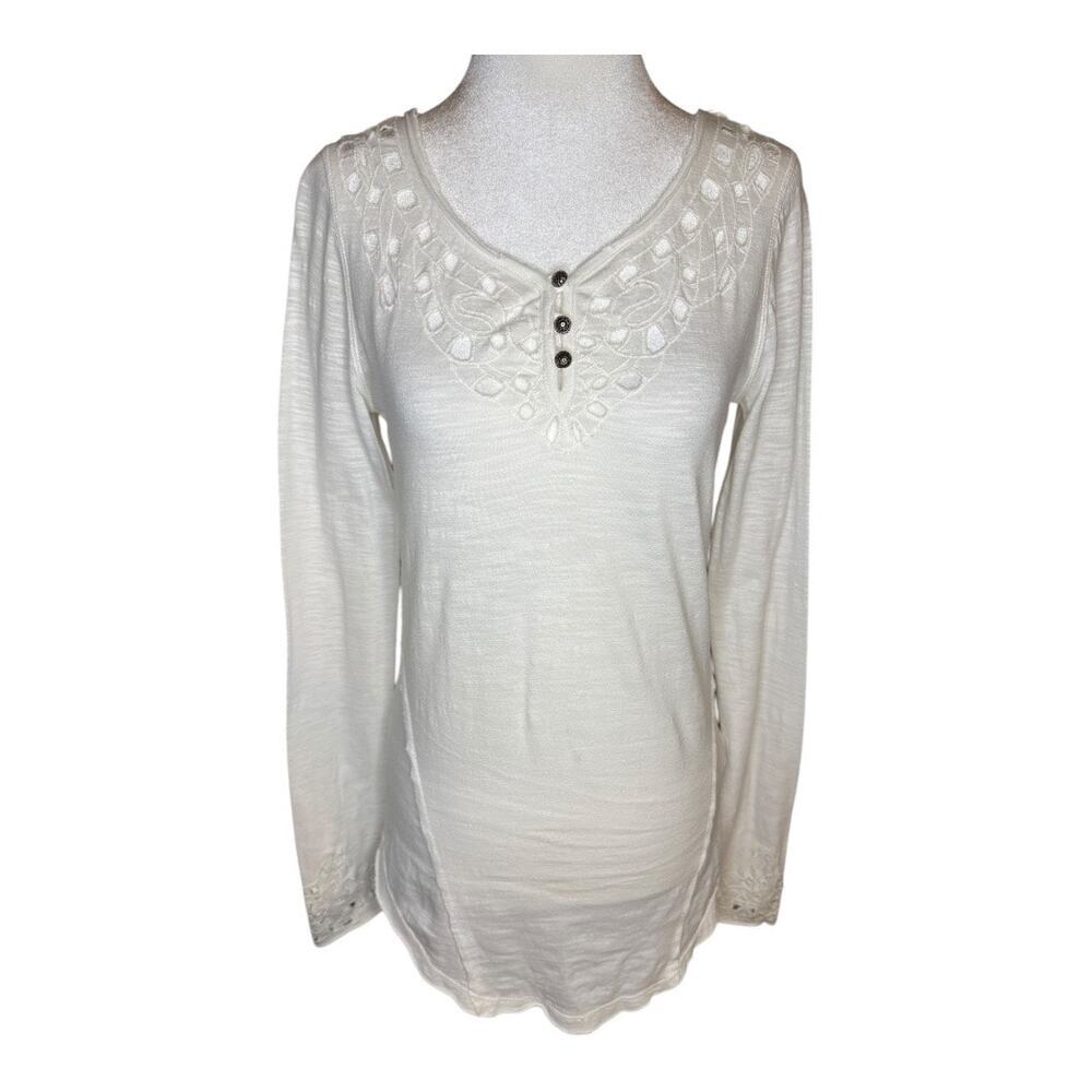 Free People Women's‎ Ivory Long Sleeve Luna Henley Top Size Small Casual